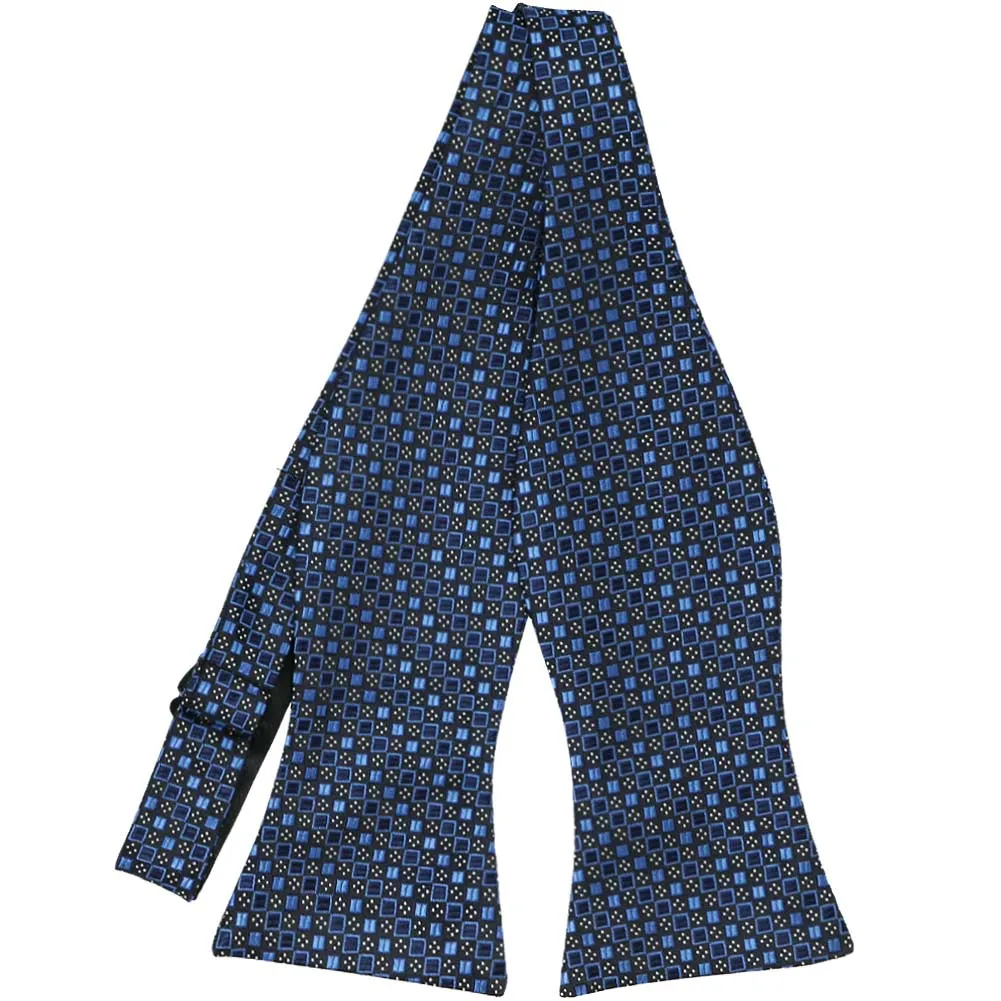 Brilliant Blue Marie Square Pattern Self-Tie Bow Tie sold by TieMart