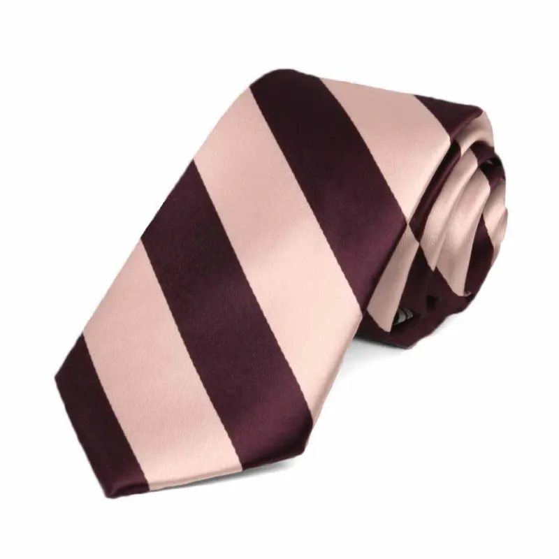 Petal and Wine Striped Slim Tie, 2.5" Width sold by TieMart