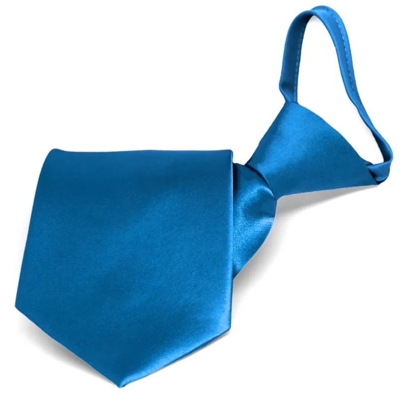 Azure Blue Solid Color Zipper Tie sold by TieMart