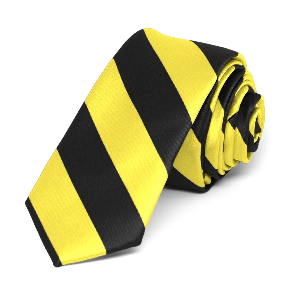 Yellow and Black Striped Skinny Tie, 2" Width sold by TieMart