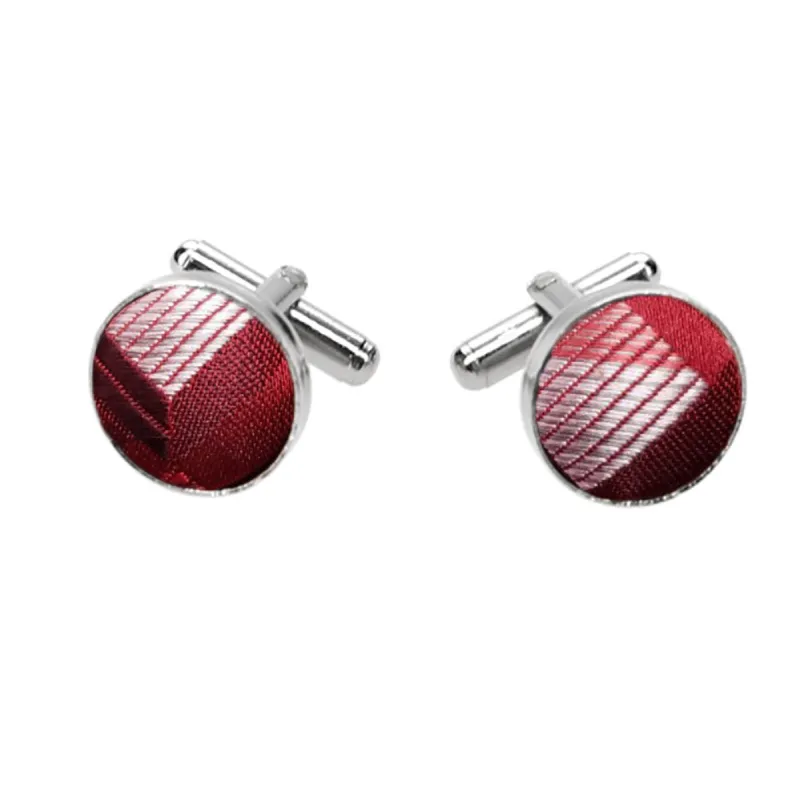 Crimson Red Plaid Fabric Cufflinks sold by TieMart