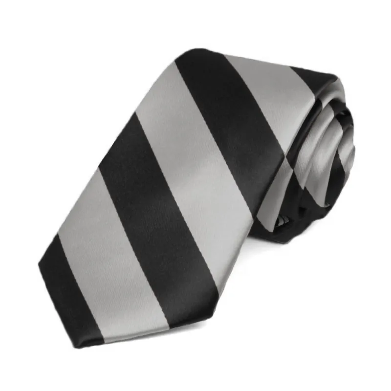 Black and Silver Striped Slim Tie, 2.5" Width sold by TieMart