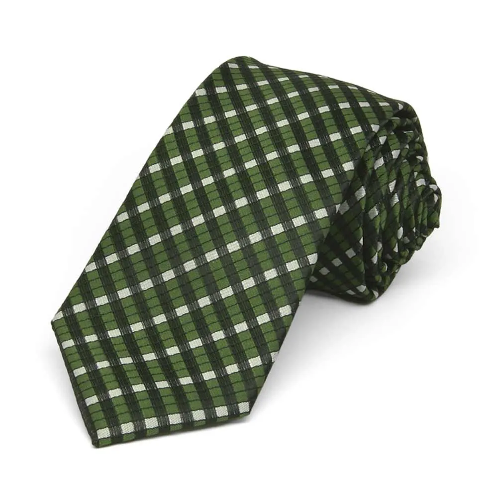 Dark Green George Plaid Slim Necktie, 2.5" Width sold by TieMart
