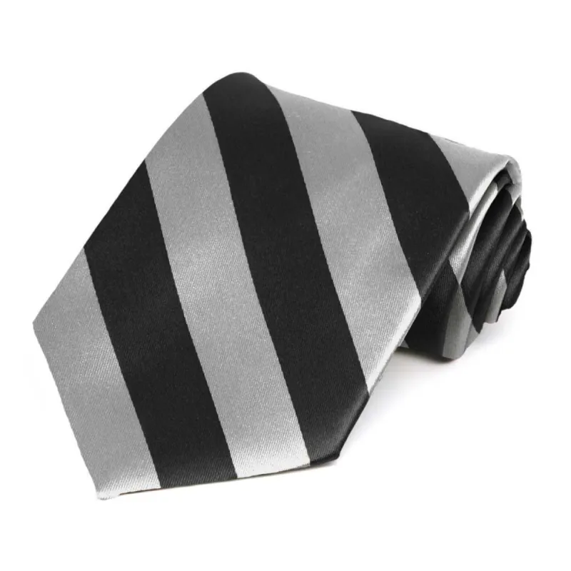 Black and Silver Extra Long Striped Tie sold by TieMart
