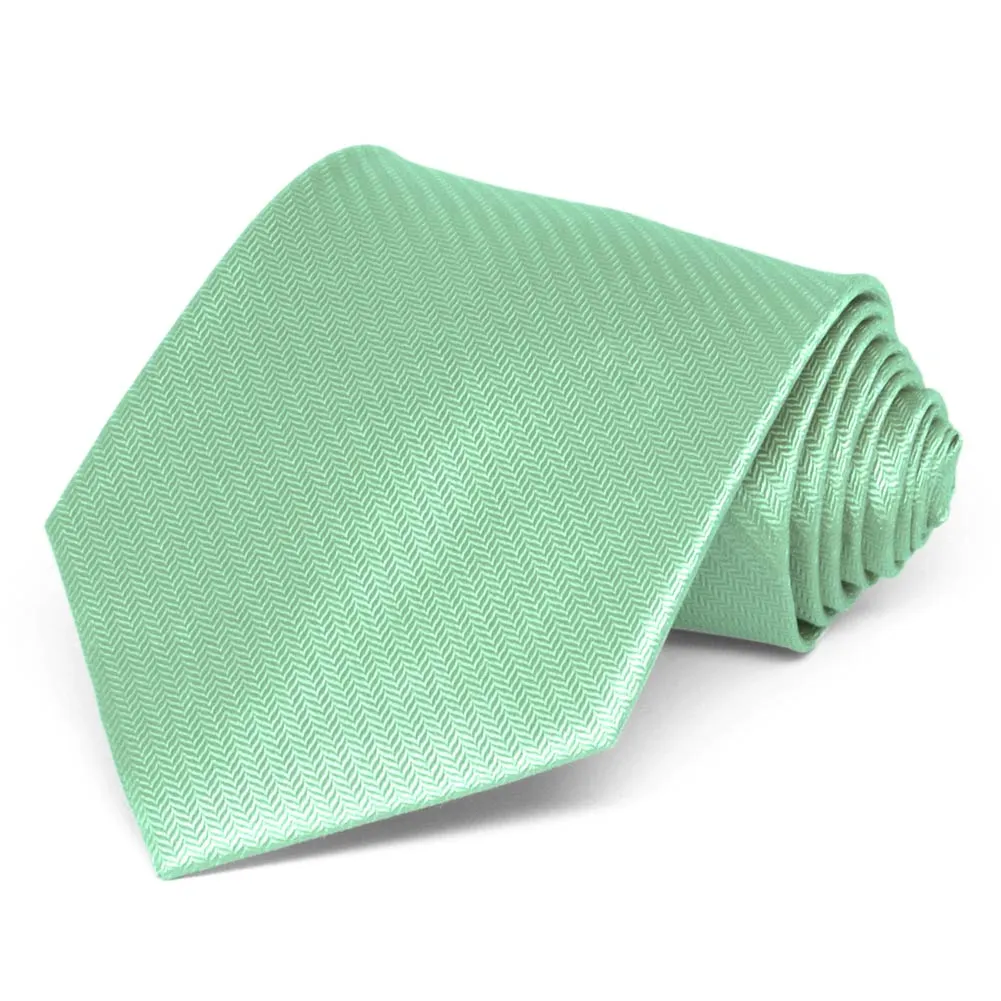 Seafoam Herringbone Silk Extra Long Necktie sold by TieMart