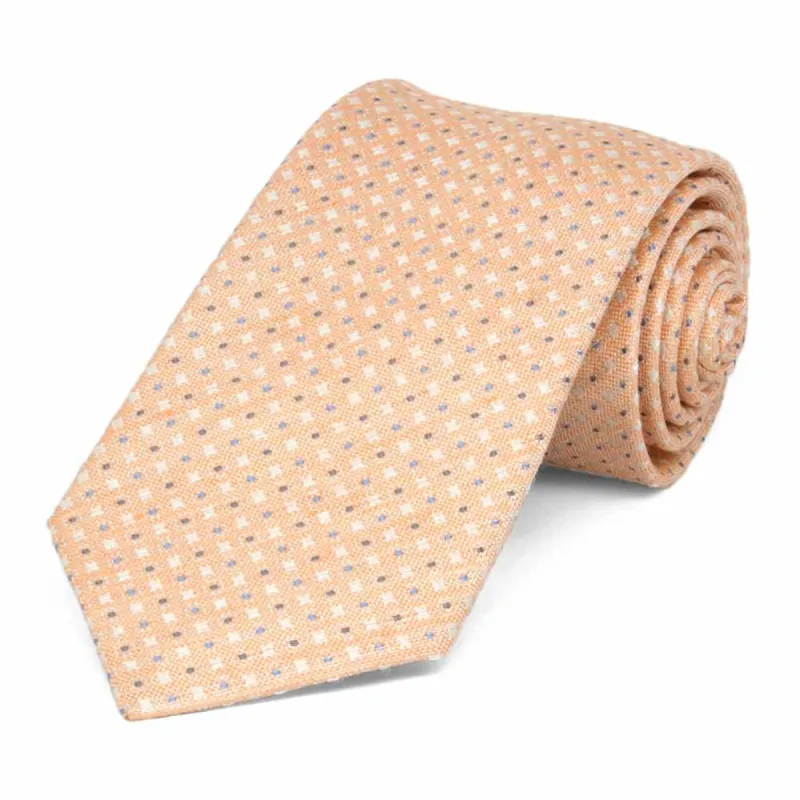 Light Orange Mayoral Check Linen/Silk Narrow Necktie, 3" Width sold by TieMart