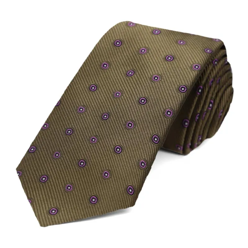 Olive Green Willoughby Dotted Slim Necktie sold by TieMart