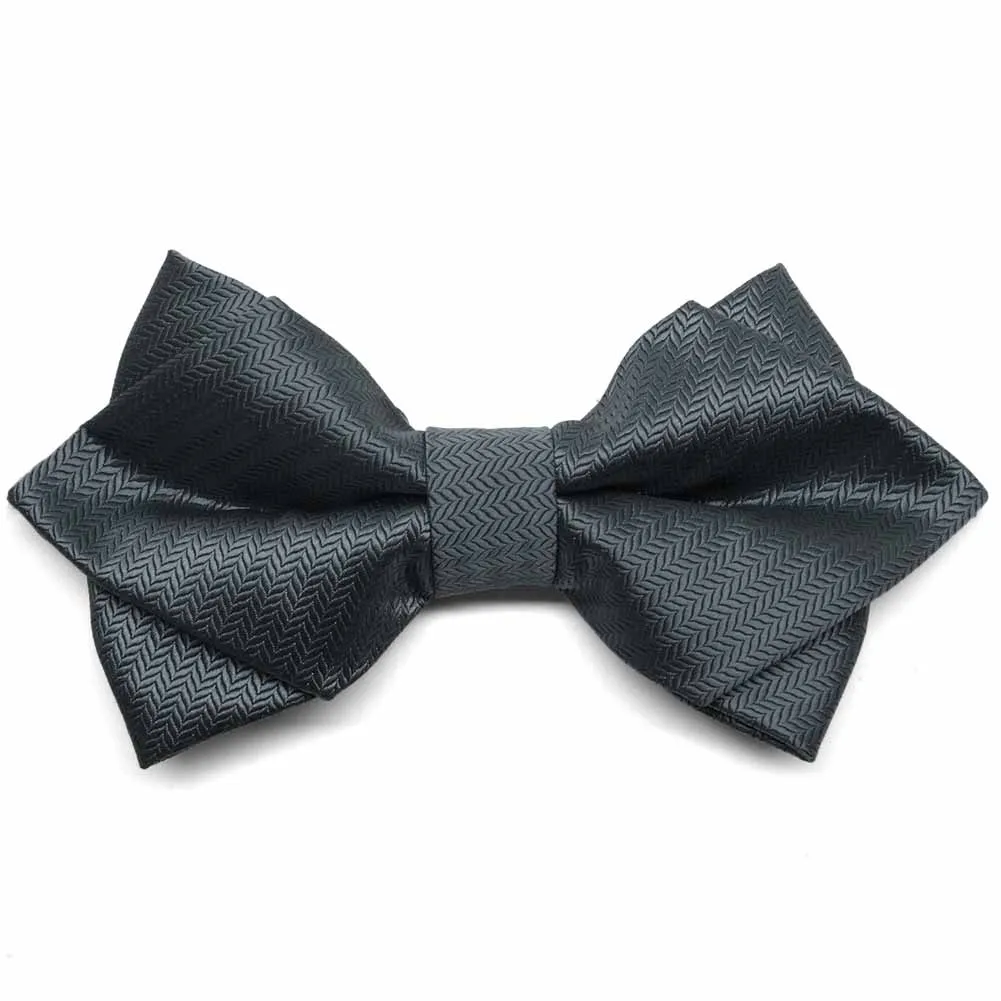 Graphite Gray Herringbone Diamond Tip Bow Tie sold by TieMart