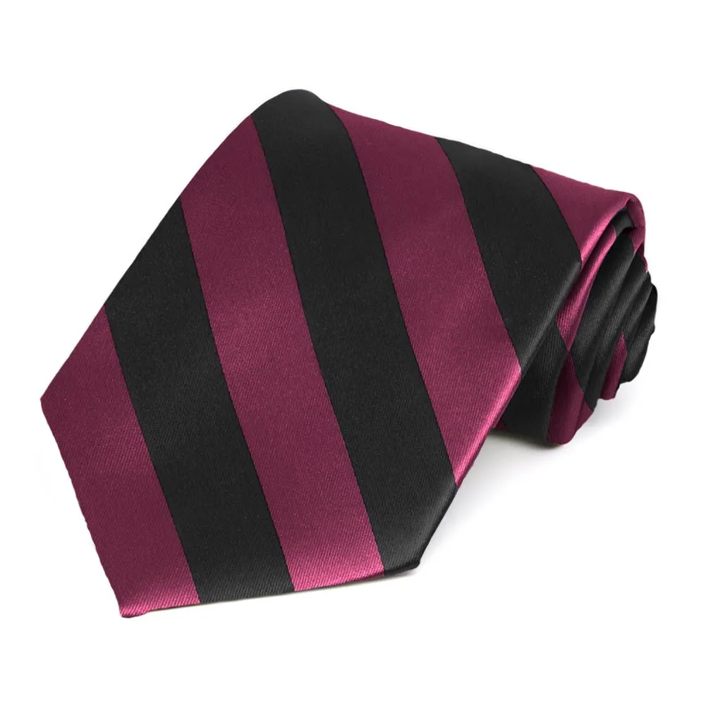 Raspberry and Black Striped Tie sold by TieMart