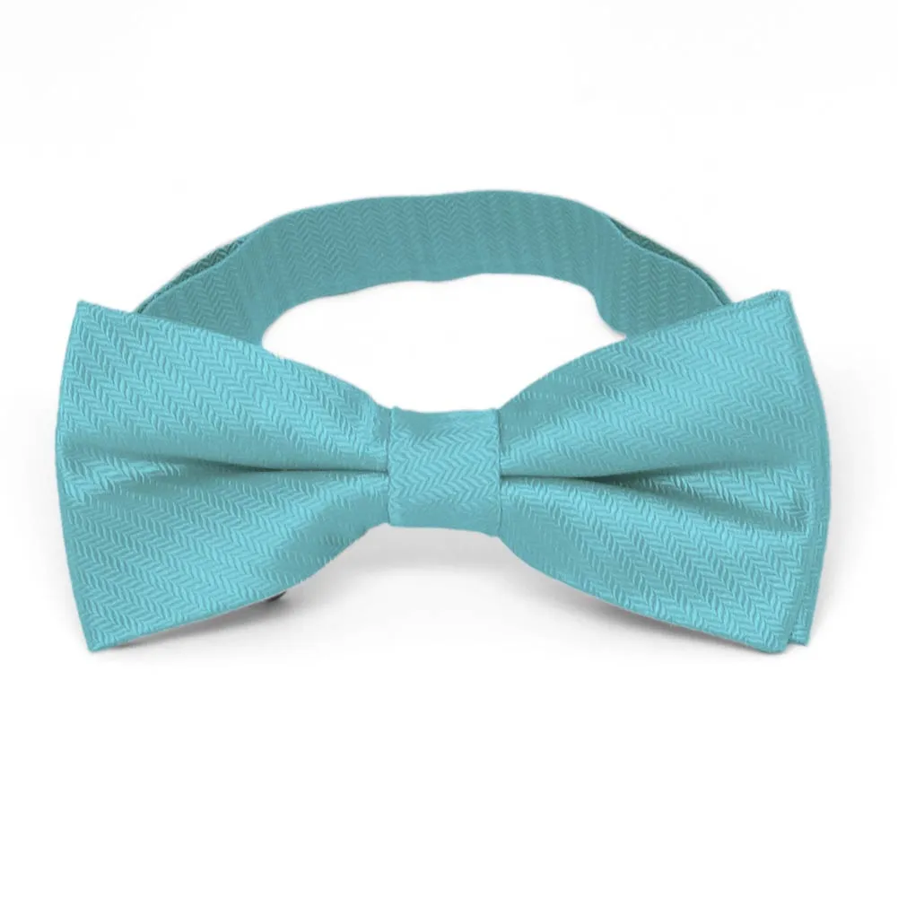 Turquoise Herringbone Silk Bow Tie sold by TieMart