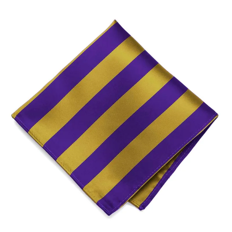 Dark Purple and Gold Striped Pocket Square sold by TieMart