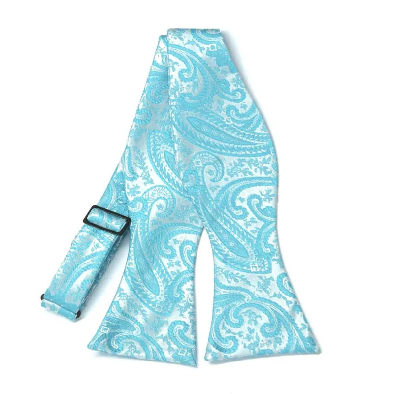 Turquoise Clara Paisley Self-Tie Bow Tie sold by TieMart