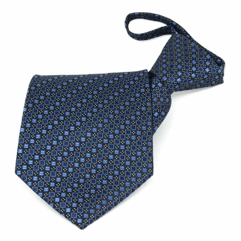 Brilliant Blue Marie Square Pattern Zipper Tie sold by TieMart