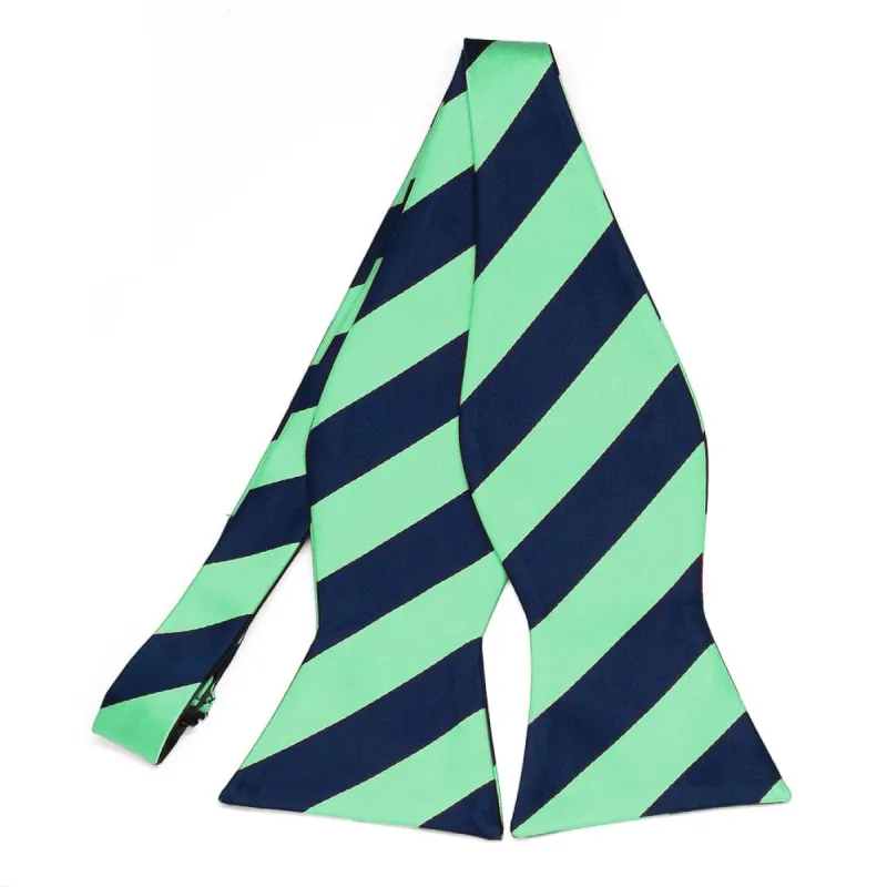 Bright Mint and Navy Blue Striped Self-Tie Bow Tie sold by TieMart
