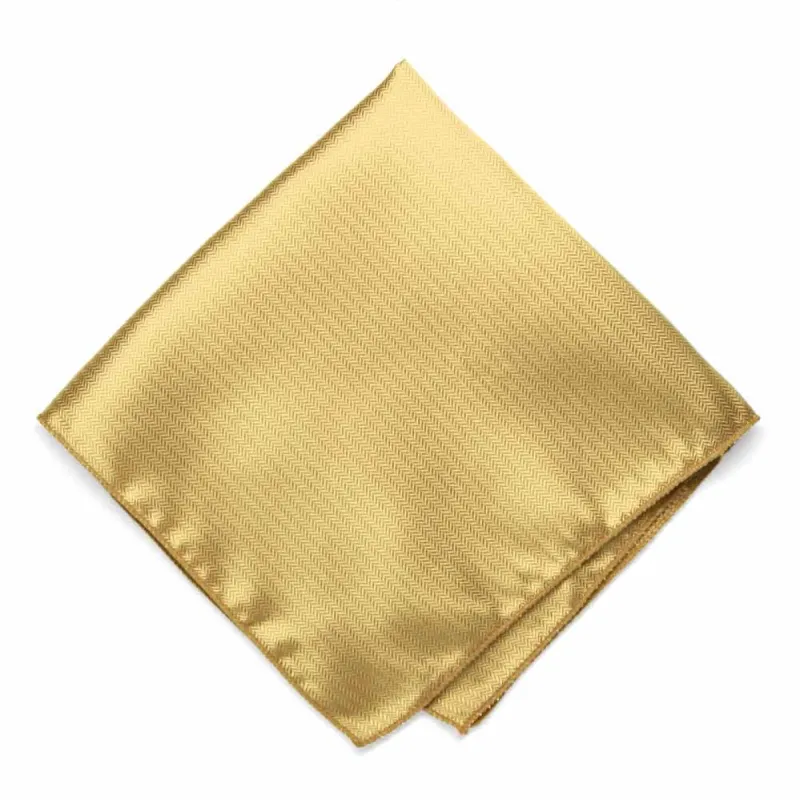 Pale Gold Herringbone Silk Pocket Square sold by TieMart