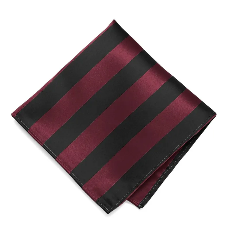 Burgundy and Black Striped Pocket Square sold by TieMart