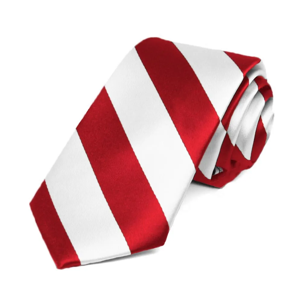 Red and White Striped Slim Tie, 2.5" Width sold by TieMart