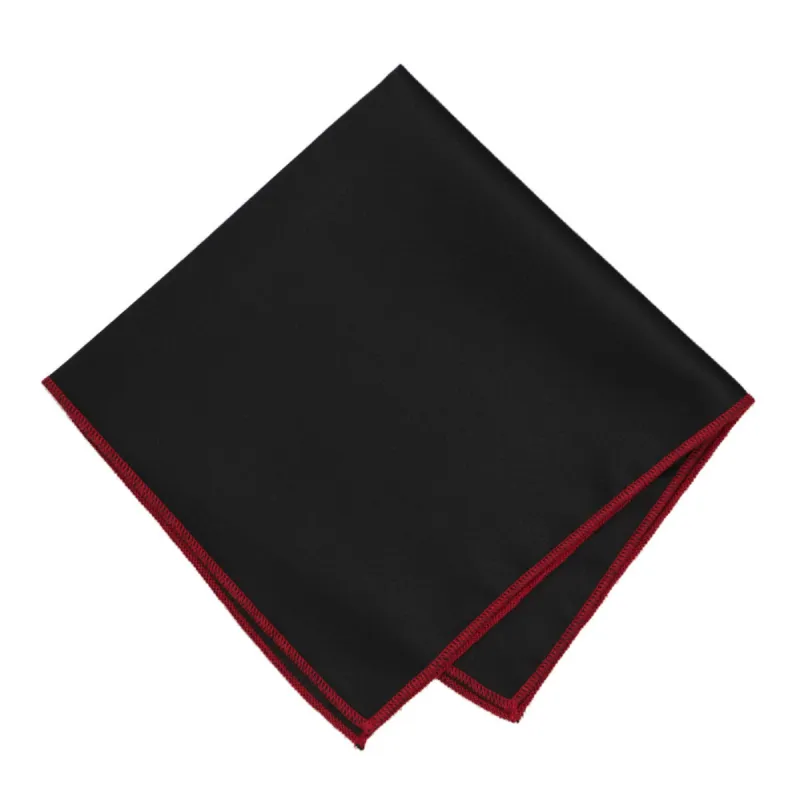 Crimson Red Tipped Black Pocket Square sold by TieMart