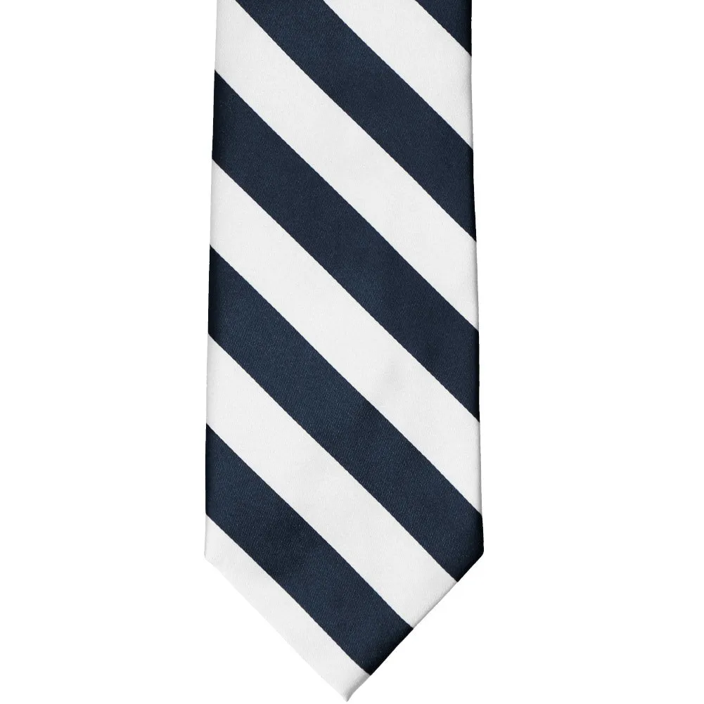 Navy Blue and White Extra Long Striped Tie sold by TieMart product image thumbnail 3