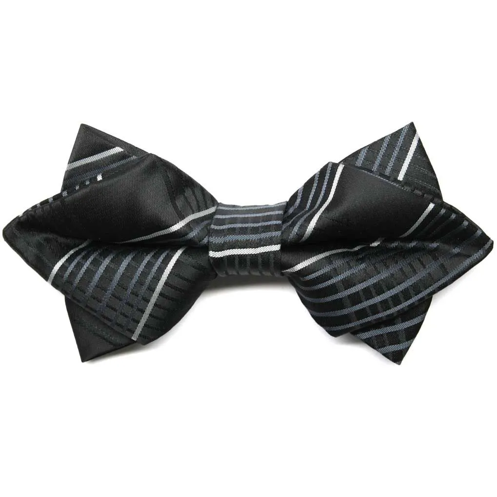 Black Jeffrey Plaid Diamond Tip Bow Tie sold by TieMart