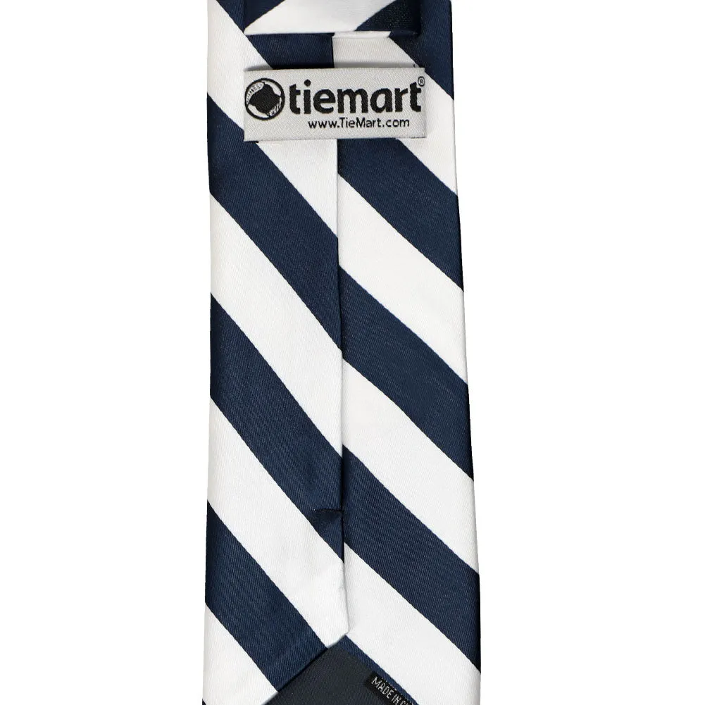 Navy Blue and White Extra Long Striped Tie sold by TieMart product image thumbnail 4
