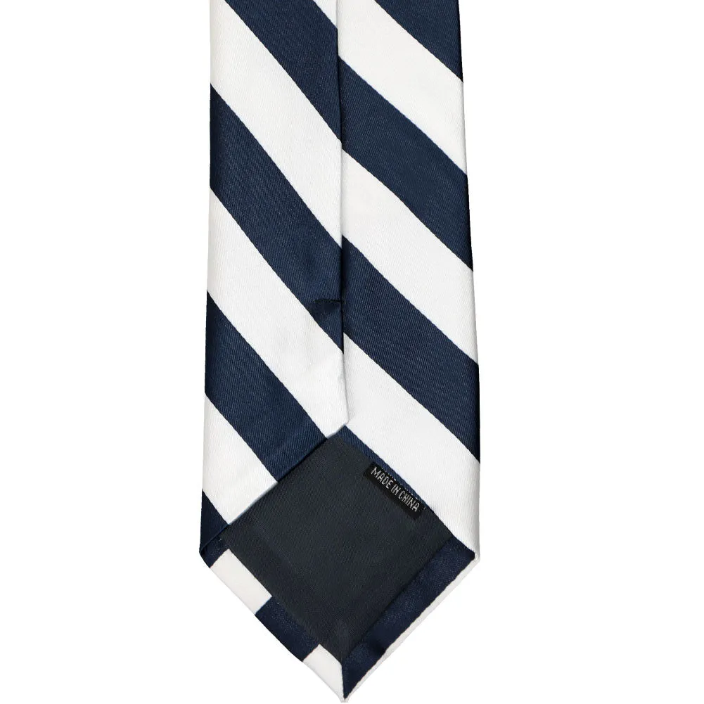 Navy Blue and White Extra Long Striped Tie sold by TieMart product image thumbnail 5