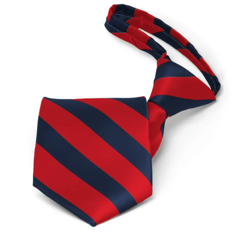 Red and Navy Blue Striped Zipper Tie sold by TieMart