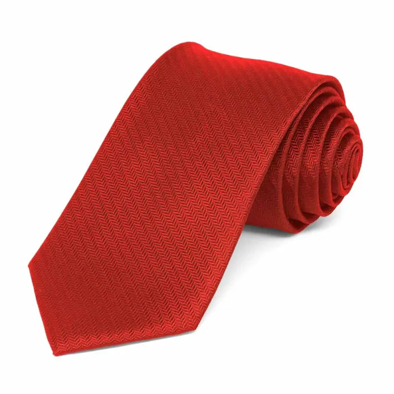 Red Herringbone Silk Slim Necktie, 2.5" Width sold by TieMart
