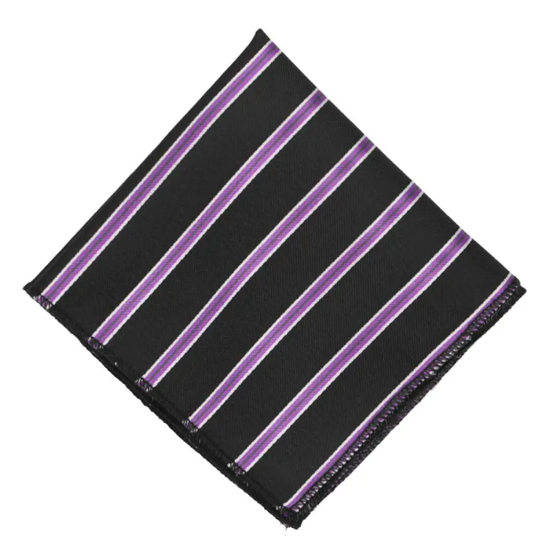 Black Melvin Striped Pocket Square sold by TieMart