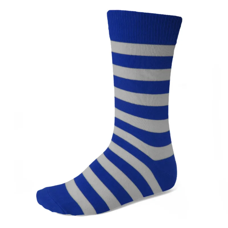 Men's Royal Blue and Silver Striped Socks sold by TieMart