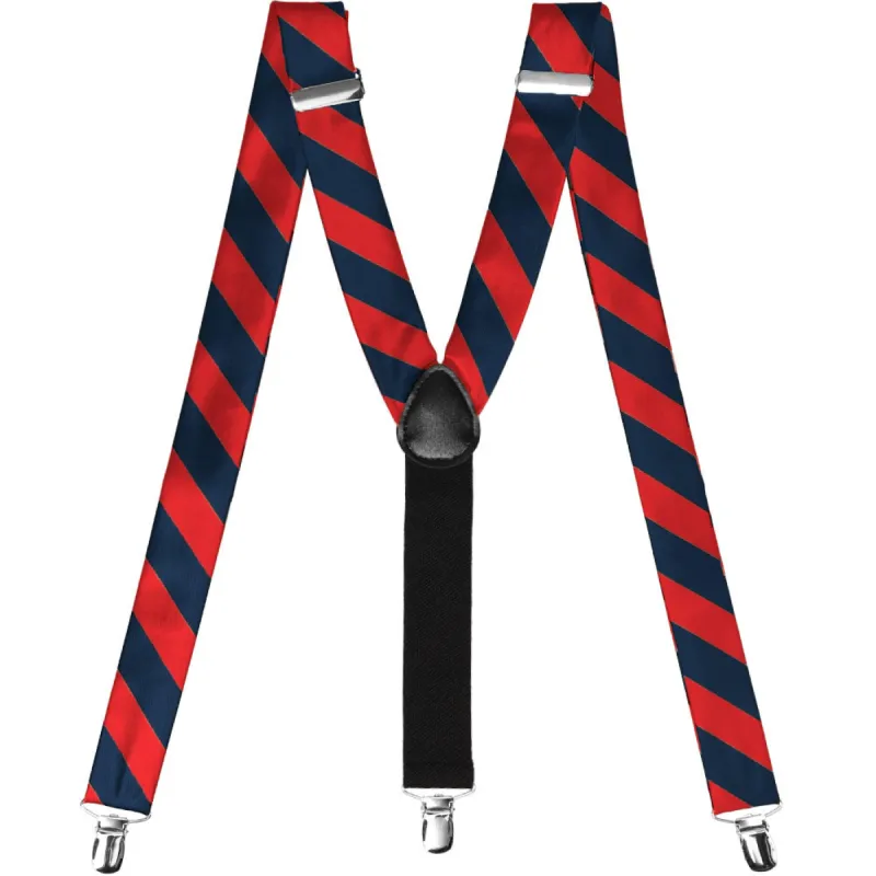 Red and Navy Blue Striped Suspenders sold by TieMart