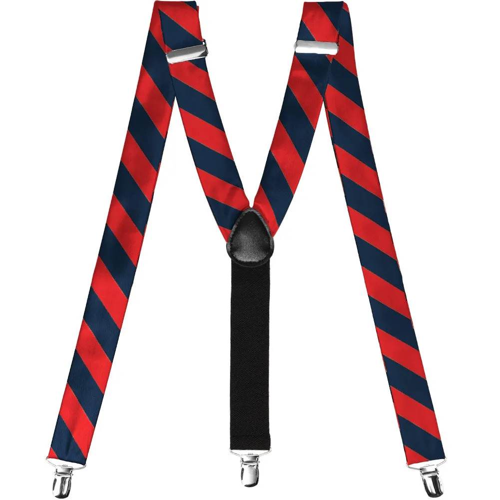 Red and Navy Blue Striped Suspenders sold by TieMart
