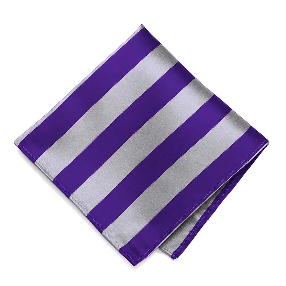 Dark Purple and Silver Striped Pocket Square sold by TieMart