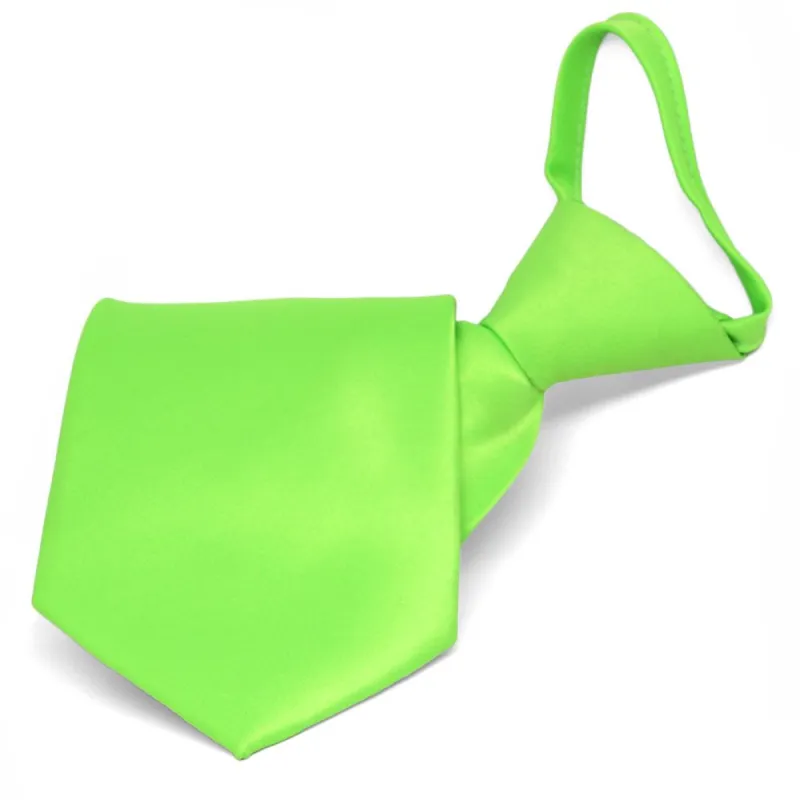 Hot Lime Green Solid Color Zipper Tie sold by TieMart