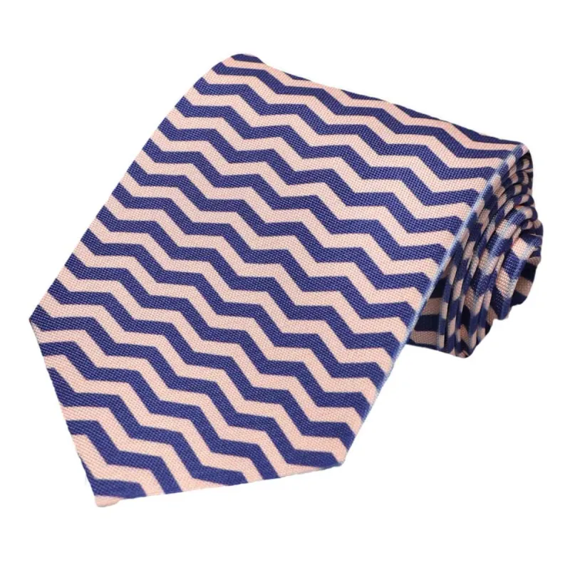 Dark Blue and Subtle Pink Chevron Necktie sold by TieMart