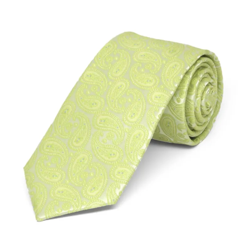 Apple Green Darlene Paisley Slim Necktie, 2.5" Width sold by TieMart