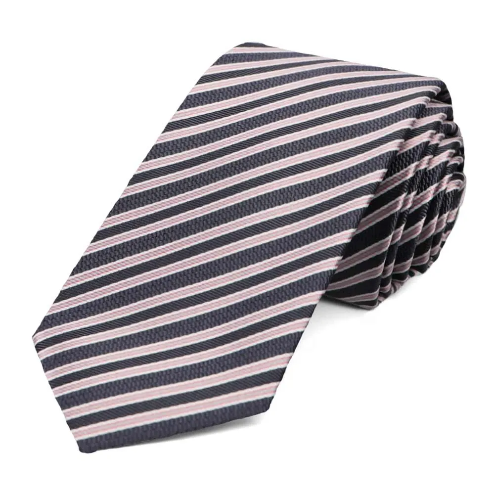 Gray and Pink Alice Striped Slim Necktie sold by TieMart