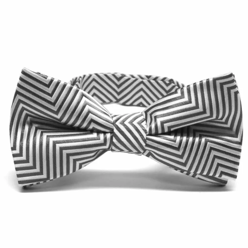 Pewter Kimberly Chevron Striped Band Collar Bow Tie sold by TieMart