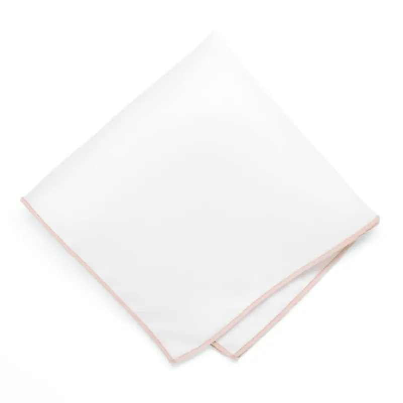 Blush Pink Tipped White Pocket Square sold by TieMart