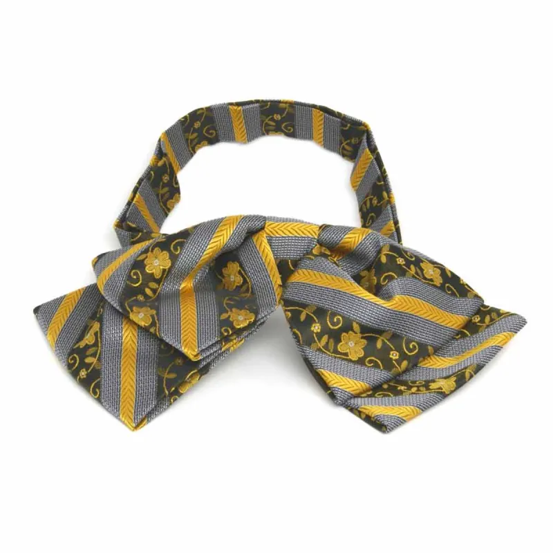 Marigold Yellow Anna Floral Striped Floppy Bow Tie sold by TieMart