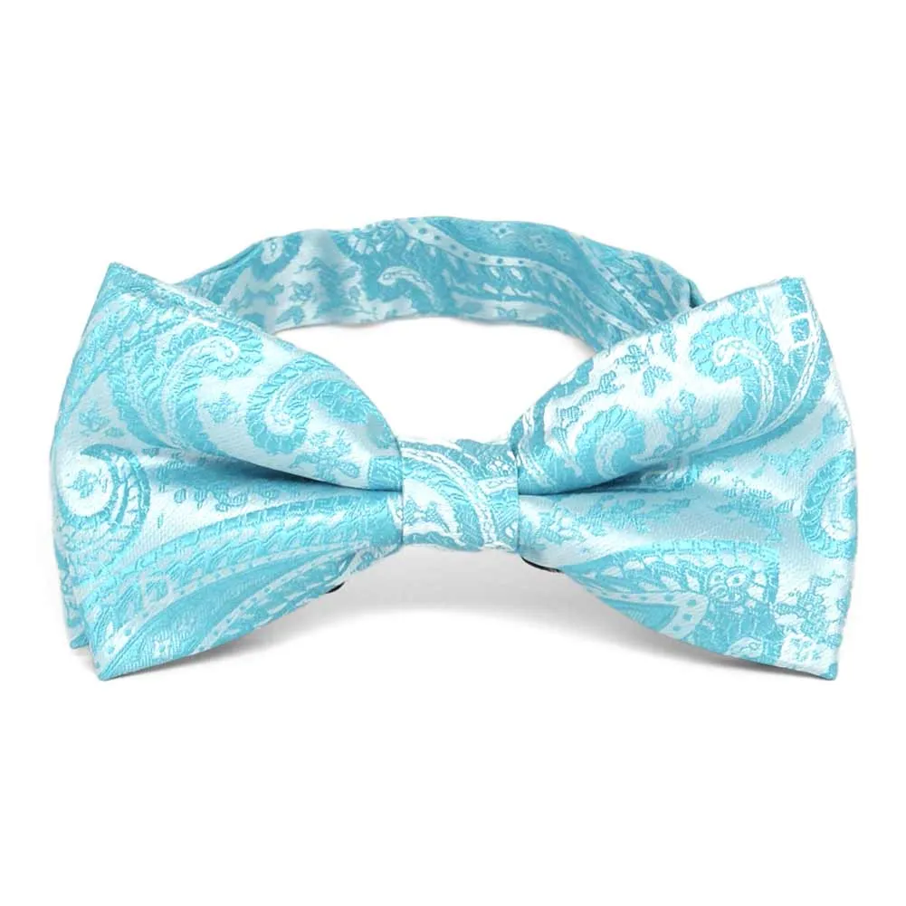 Turquoise Clara Paisley Band Collar Bow Tie sold by TieMart