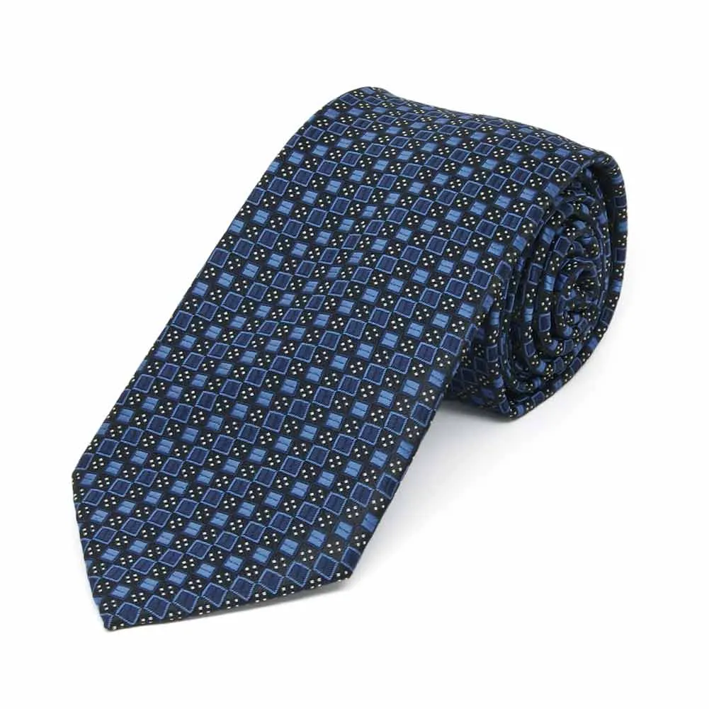 Brilliant Blue Marie Square Pattern Slim Necktie, 2.5" Width sold by TieMart