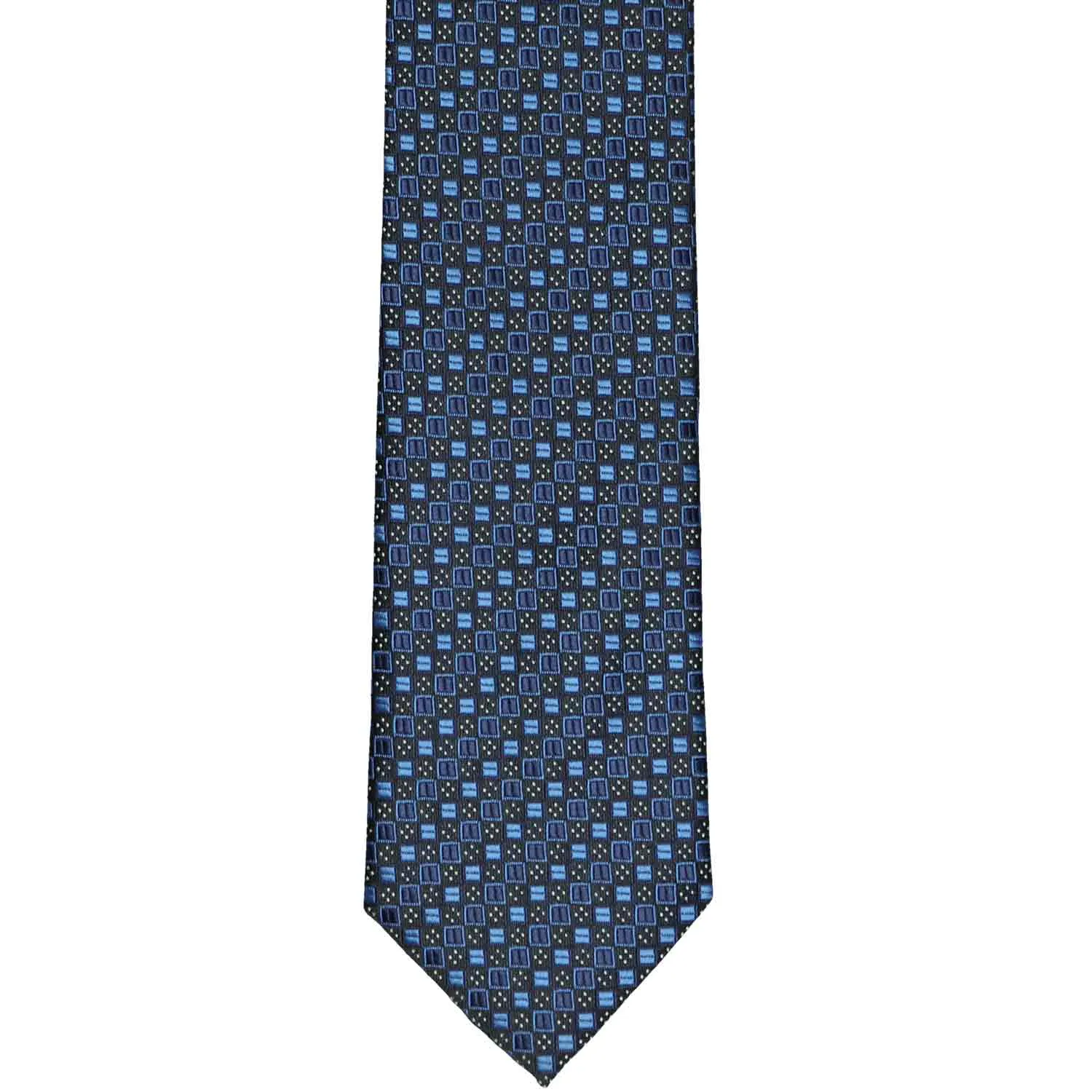 Brilliant Blue Marie Square Pattern Slim Necktie, 2.5" Width sold by TieMart product image thumbnail 2