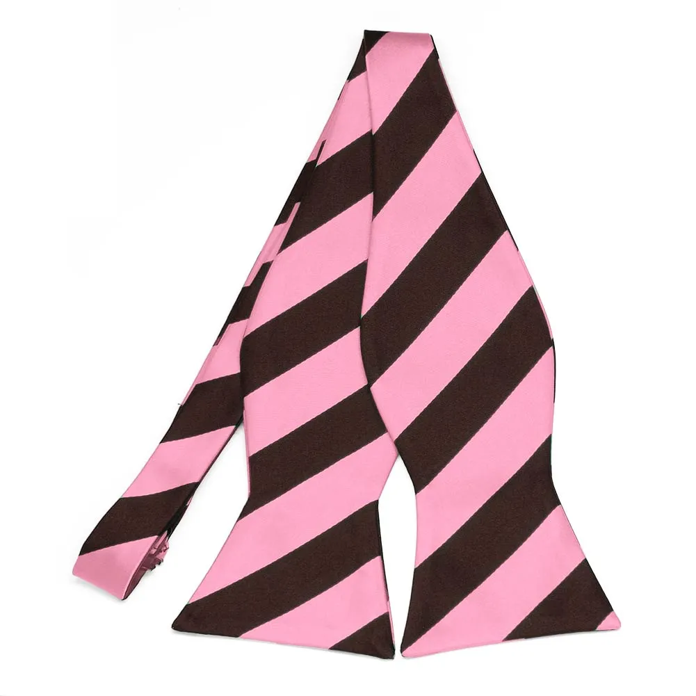 Pink and Brown Striped Self-Tie Bow Tie sold by TieMart