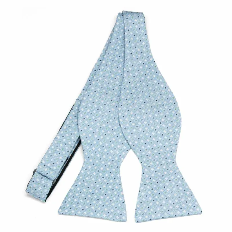 Light Blue Mayoral Check Linen/Silk Self-Tie Bow Tie sold by TieMart
