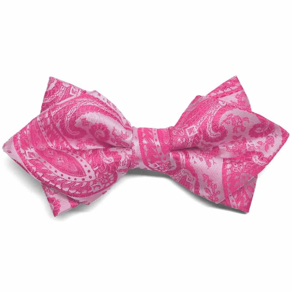 Bright Fuchsia Clara Paisley Diamond Tip Bow Tie sold by TieMart