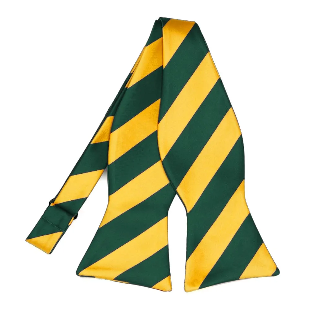 Hunter Green and Golden Yellow Striped Self-Tie Bow Tie sold by TieMart