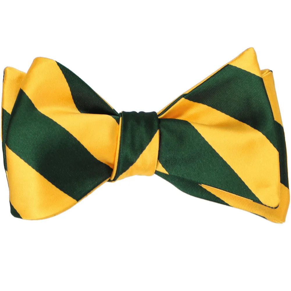Hunter Green and Golden Yellow Striped Self-Tie Bow Tie sold by TieMart product image thumbnail 2