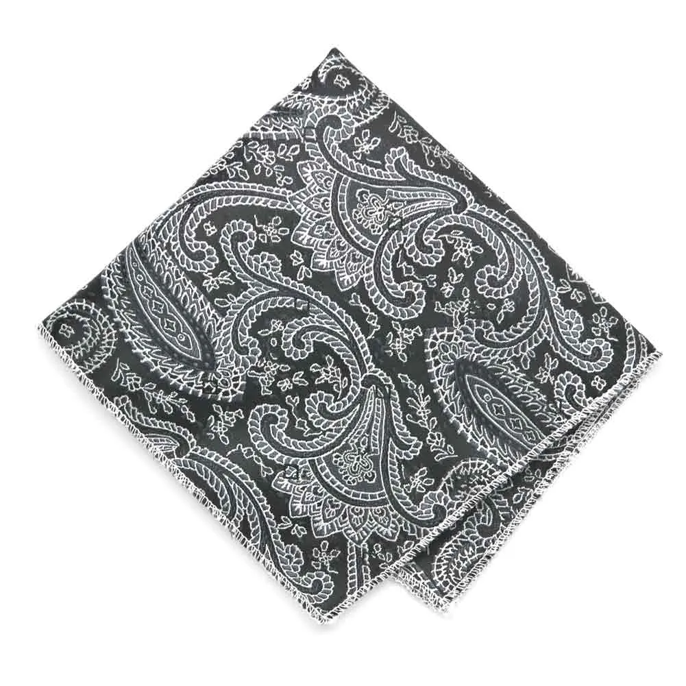 Black Clara Paisley Pocket Square sold by TieMart