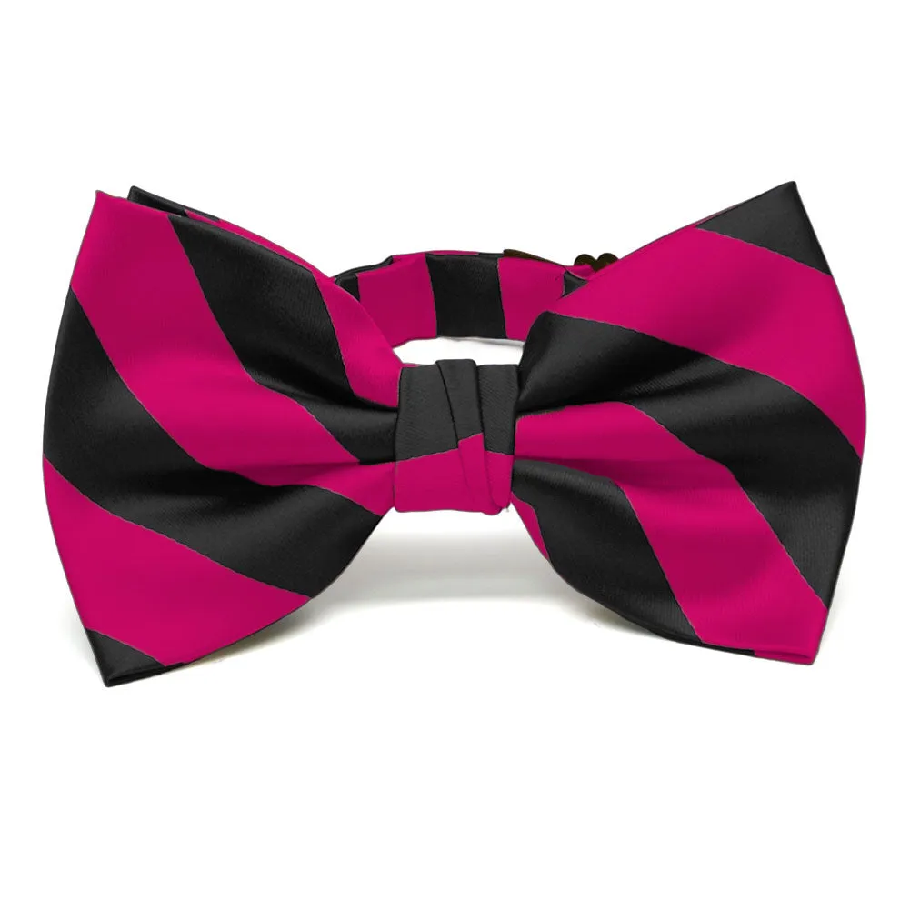 Fuchsia and Black Striped Bow Tie sold by TieMart